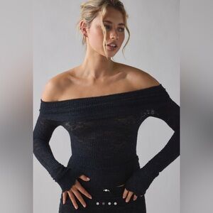 Urban Outfitters Kimchi Blue Lily Sheer Lace Long Sleeve Off-the-shoulder top